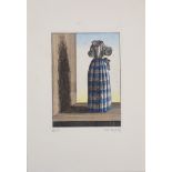 2 kleine Farbgrafiken, "Stehendes Kleid" und "Winterwald", 1970er Jahre