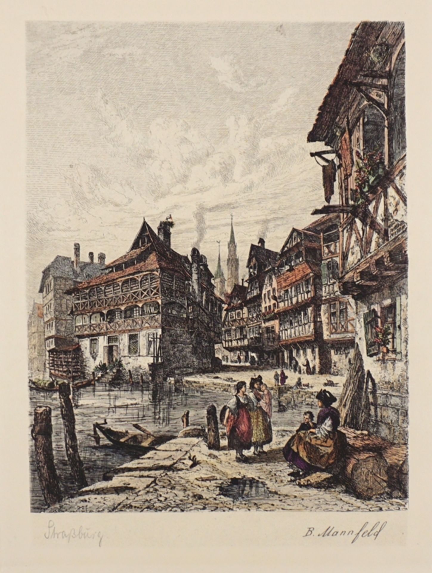Bernhard K.J. Mannfeld (1848-1925), 2 Stadtansichten "Straßburg" und "Bacharach", kolorierte Radier - Bild 2 aus 2