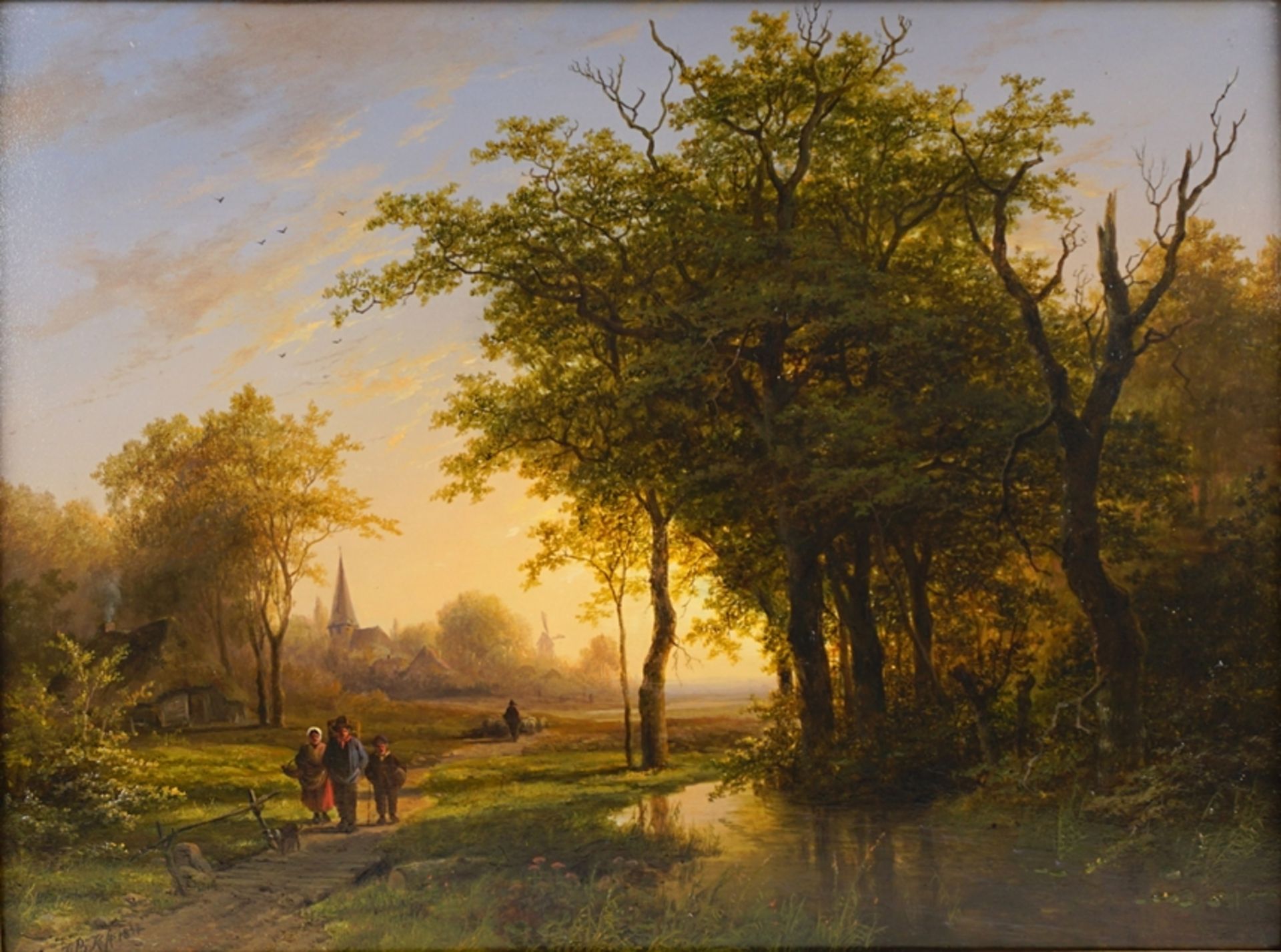 Johann Bernhard Klombeck (1815, Kleve - 1893, ebd.), "Passanten am Waldrand in der Dämmerung", 1837 - Bild 2 aus 4