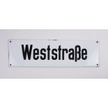 Emaille-Straßenschild "Weststraße", 2.Hälfte 20.Jh.