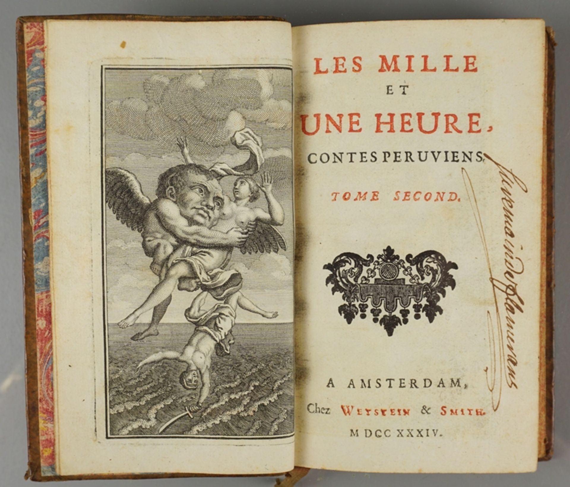 Thomas-Simin Gueulette, "Les Mille Et Une Heure: Contes Peruviens", 1737, 2 Bde. - Bild 2 aus 3