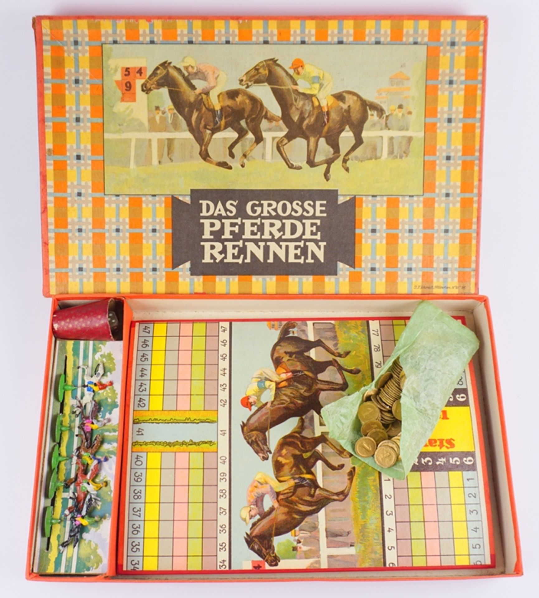 "Das grosse Pferde-Rennen", Schmidt Spiele, München, Ausgabe mit Zinnfiguren, 1960er Jahre