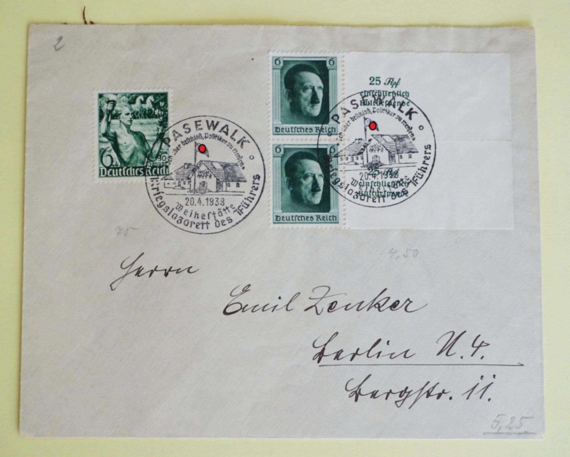 2 private Umschläge,  5.Jahr der Machtergreifung, 6+4 Pf., 26.01.1938 - Bild 2 aus 3