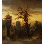 Theodor Alexander Weber (1838, Leipzig - 1907, Paris), "Winterliche Parklandschaft in der Dämmerung