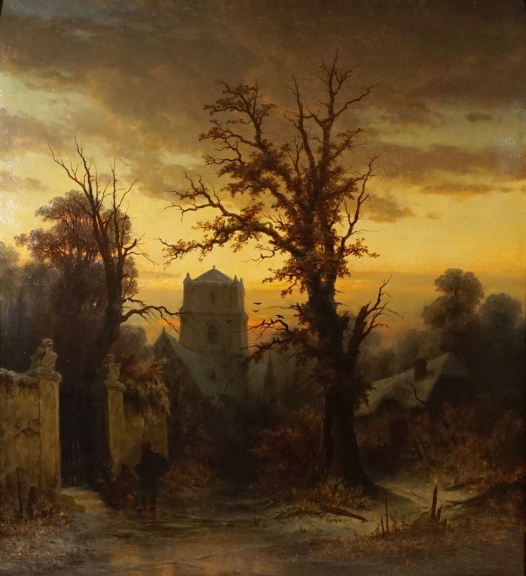 Theodor Alexander Weber (1838, Leipzig - 1907, Paris), "Winterliche Parklandschaft in der Dämmerung