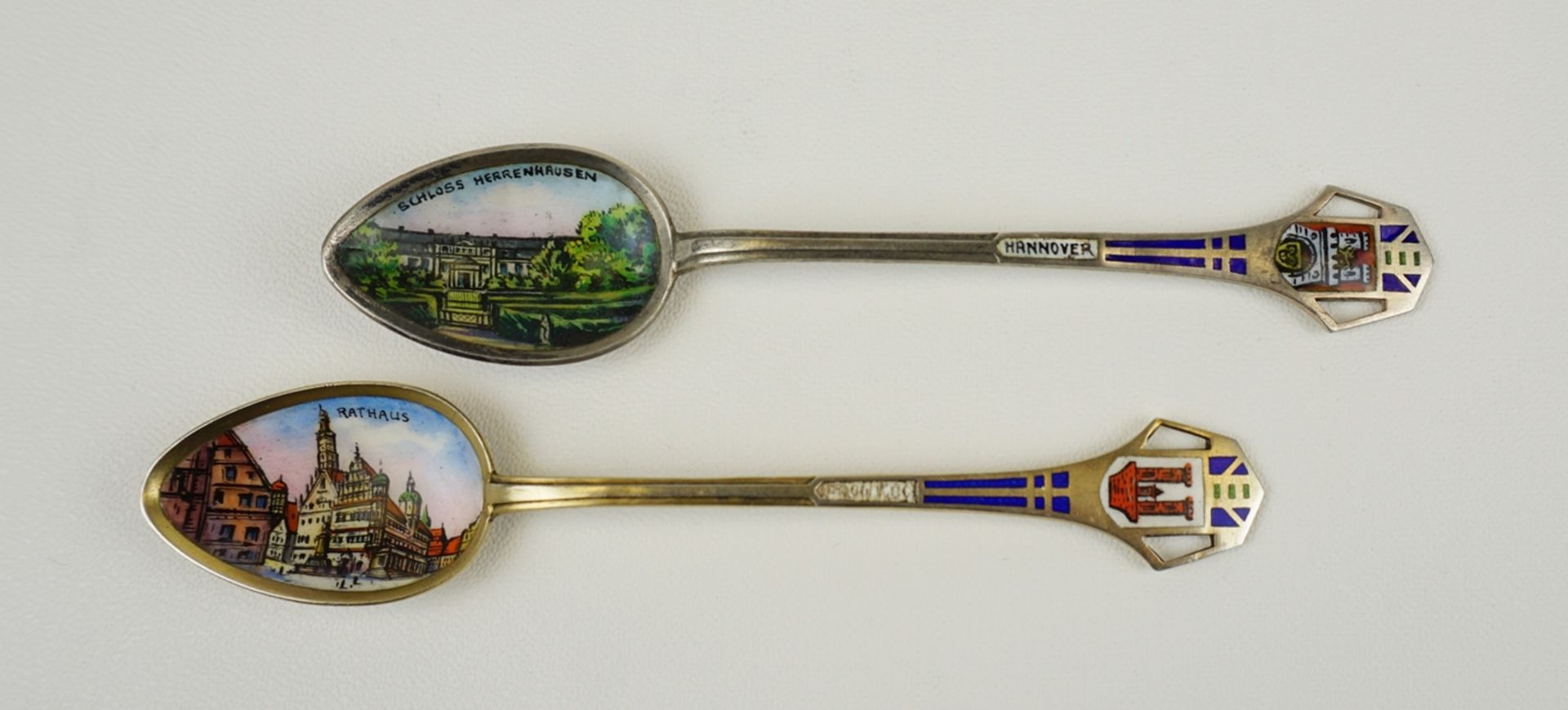 Paar Souvenirlöffel "Hannover" und "Hamburg", 800er Silber