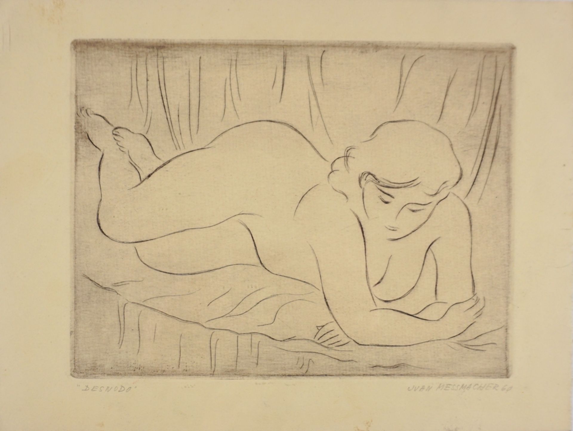 Juan Messmacher (1902, Dresden - ?), 3 Frauenakte "Desnudo" und Selbstporträt, 1960-63, Kaltnadelra - Bild 2 aus 2