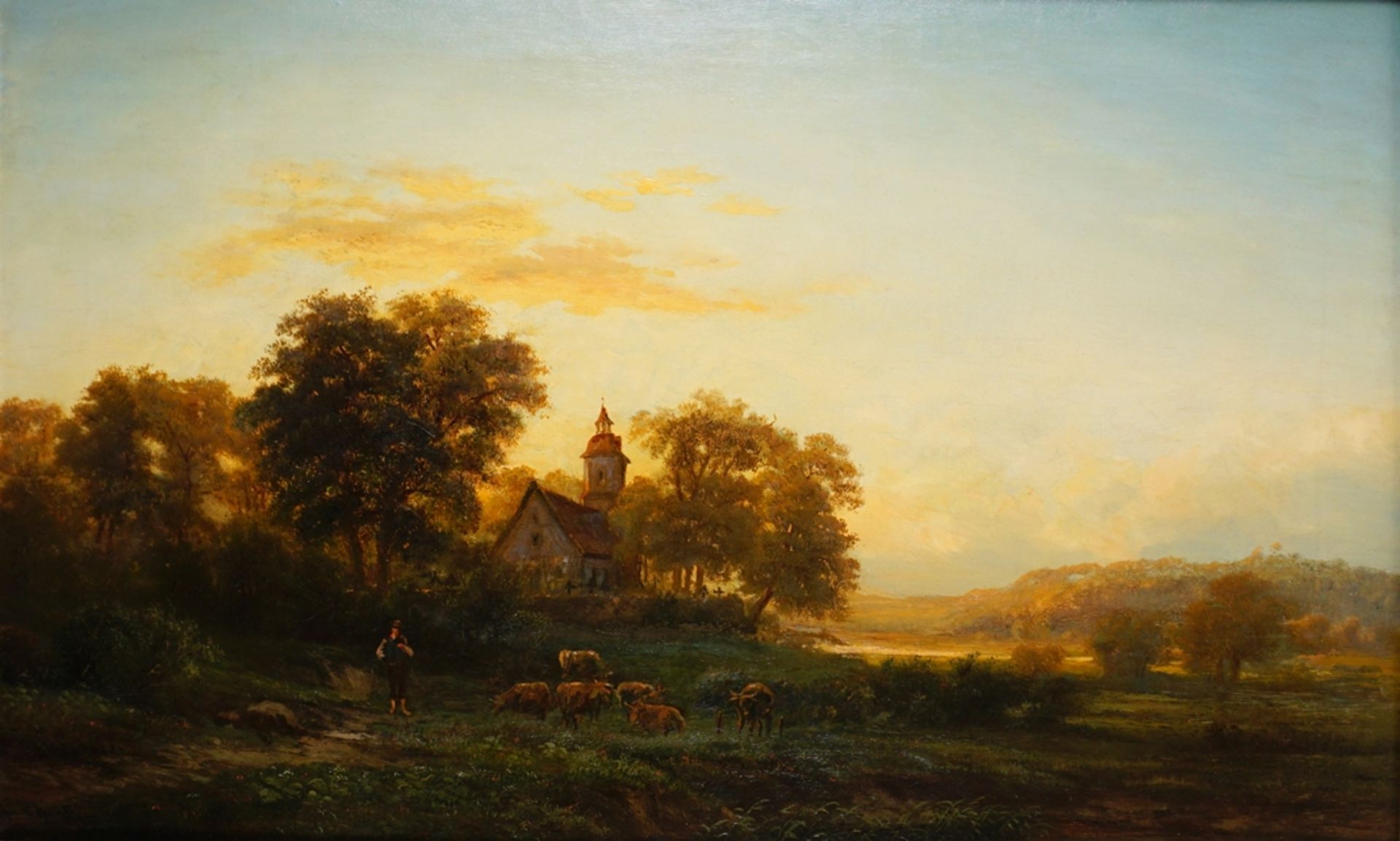 Adolf Chevalier (1831, Crossen - ?), "Märkische Abendlandschaft", Öl/Lwd. - Bild 2 aus 5