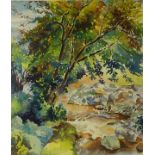 Hans Messmacher, "Landschaft mit Bachlauf", 1953, Aquarell