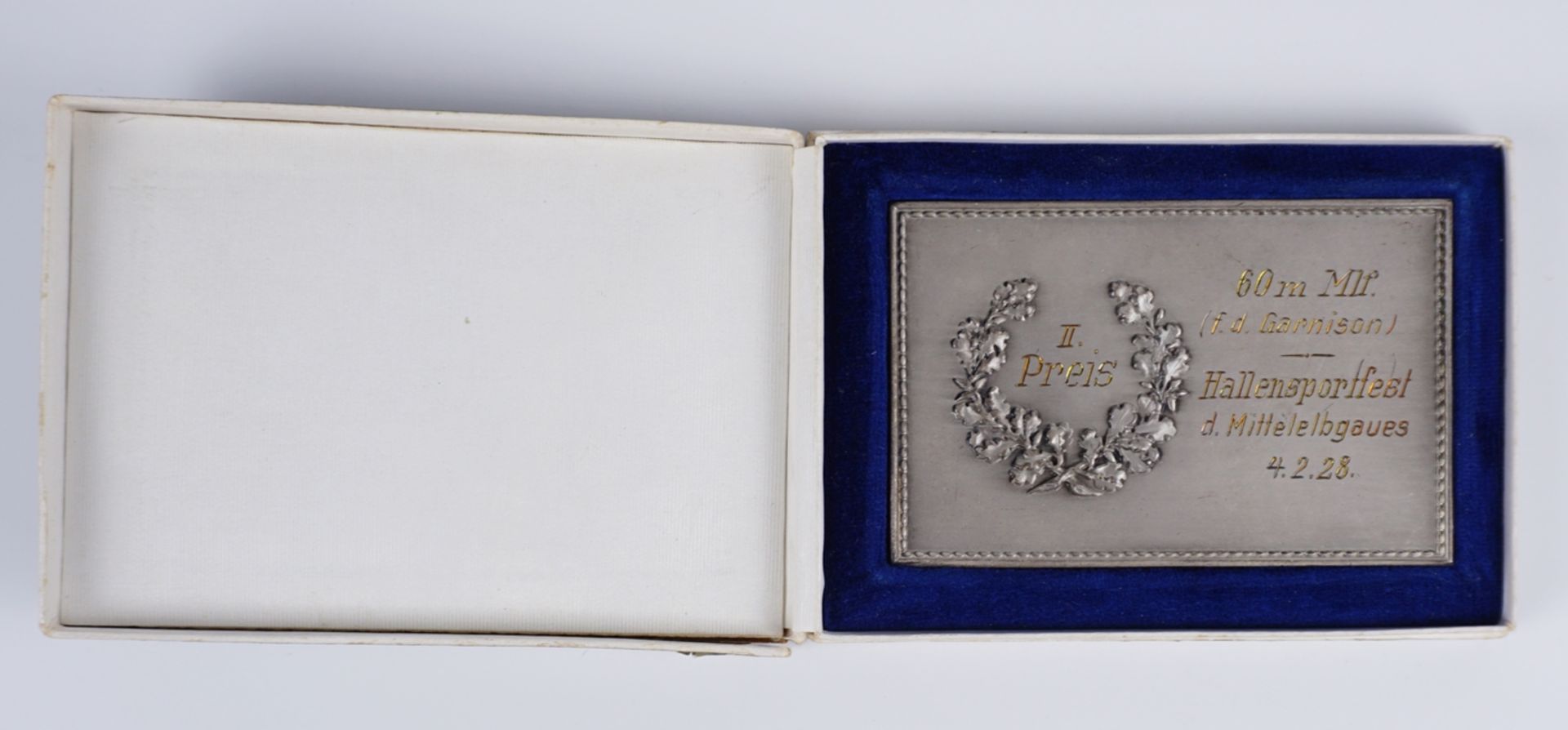 Medaille, II.Preis, 60m Mlf. (f.d.Garnison), Hallensportfest des Mittelelbgaues, 4.2.(1928) - Bild 2 aus 3