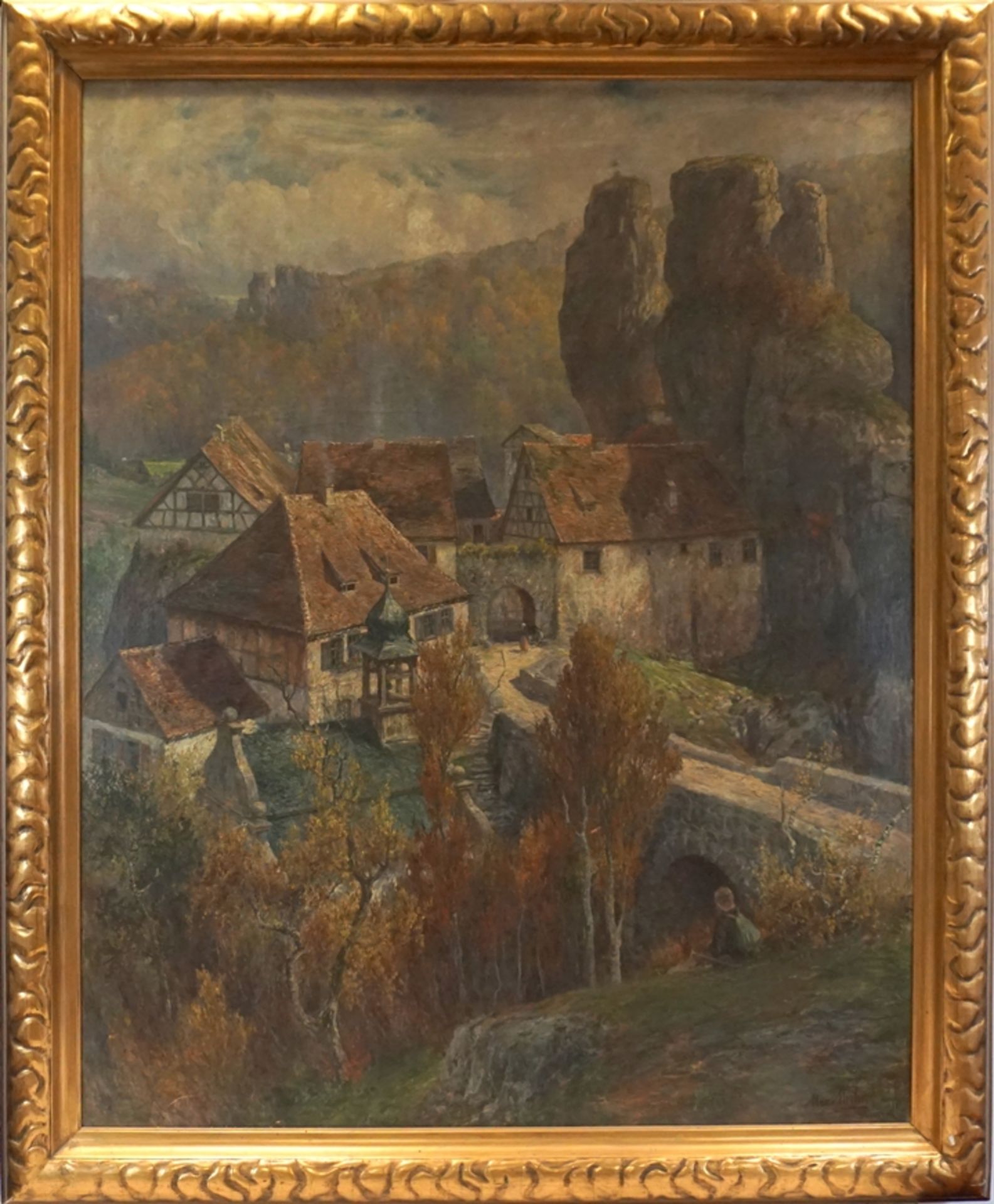 Max Merker (1861, Weimar - 1928, ebd.), "Das Felsennest bei Tüchersfeld in der fränkischen Schweiz" - Bild 2 aus 6