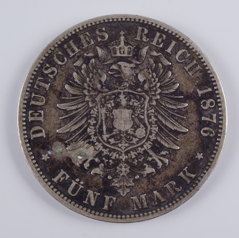 5 Mark 1876 A, Wilhelm I, Preussen, 900er Silber - Image 2 of 2