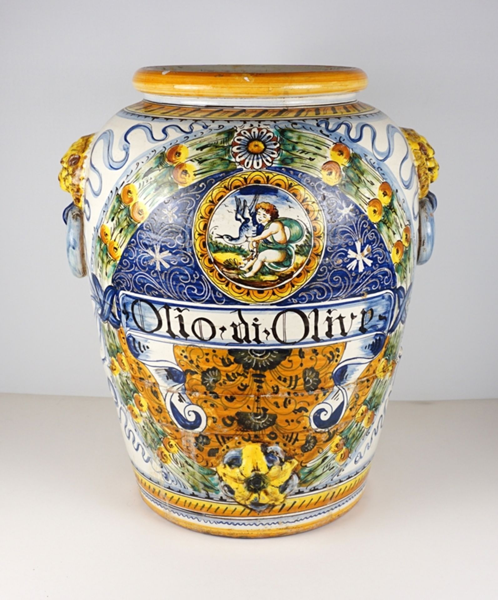 große Bodenvase "Olio di Olive", Fayence, Italien