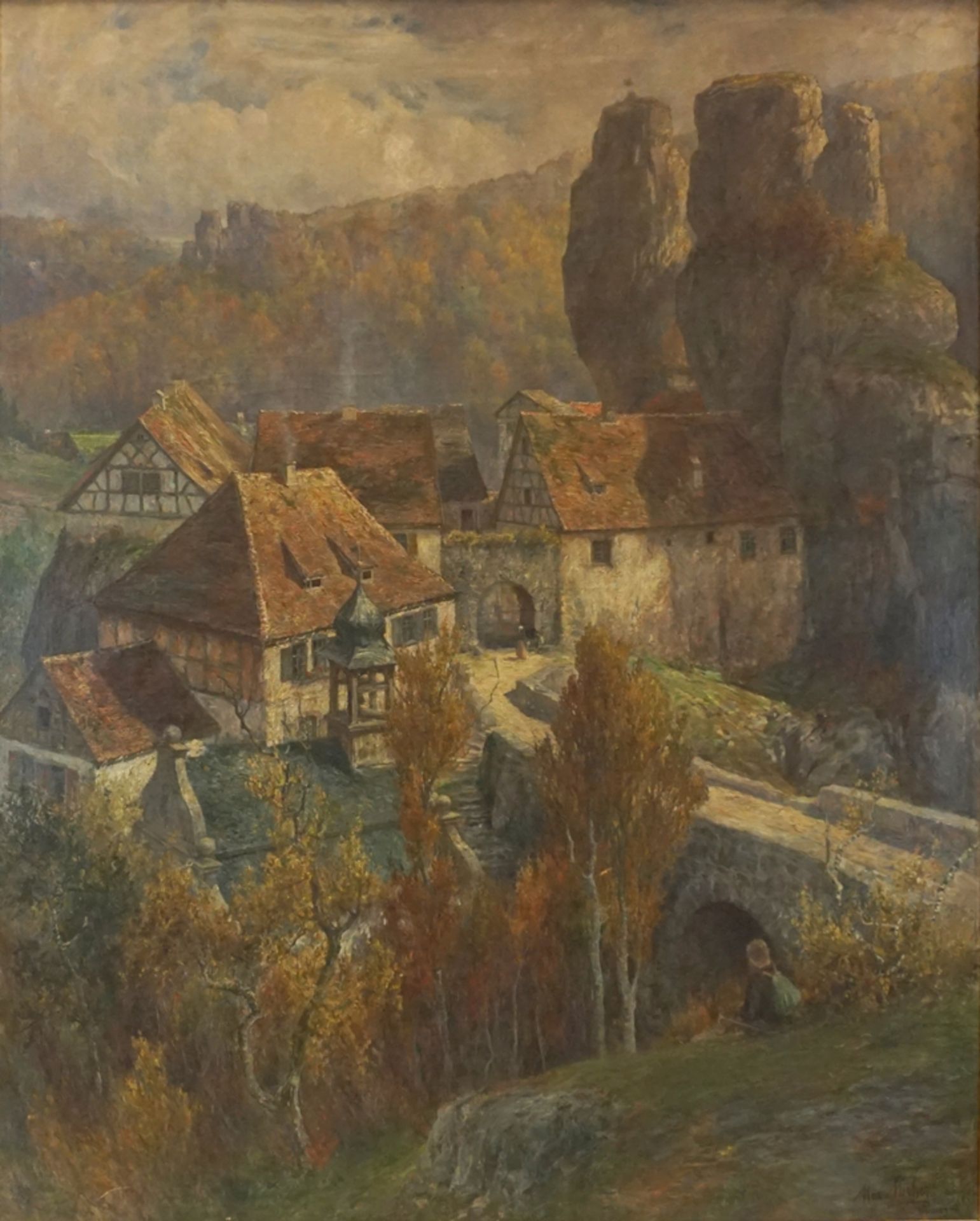Max Merker (1861, Weimar - 1928, ebd.), "Das Felsennest bei Tüchersfeld in der fränkischen Schweiz"
