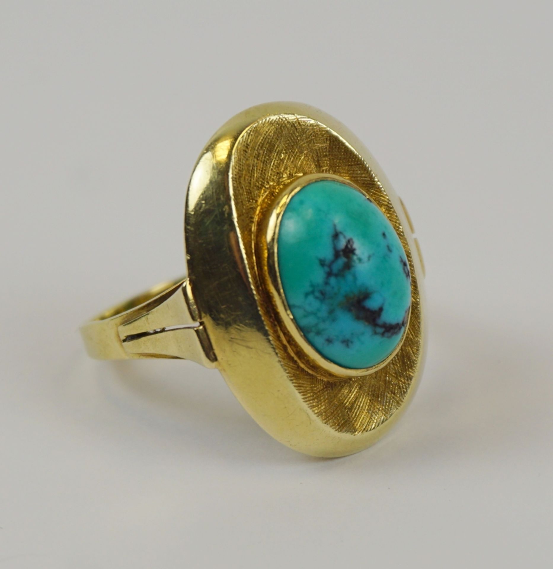 Ring mit Türkis, 585er Gold, Goldschmiedearbeit, Gew.5,52g