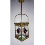 Deckenlampe mit Bleiglasscheiben, um 1910/1920