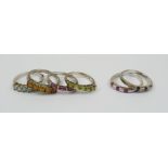 6 Ringe mit farbigem Steinbesatz, 925er Silber, Gesamt-Gew.14,61g