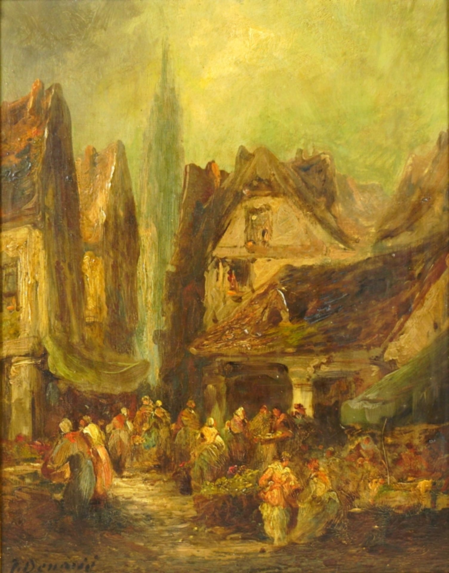 Paul Denarié (1859 - 1942, Paris/FR), "Blumenmarkt in Rouen", Öl/Holz - Bild 2 aus 3