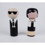 "Karl" und "Coco", 2 Holzfiguren im Kokeshi-Stil, Betty Kemp "sketch" für Lucie Kaas, DK