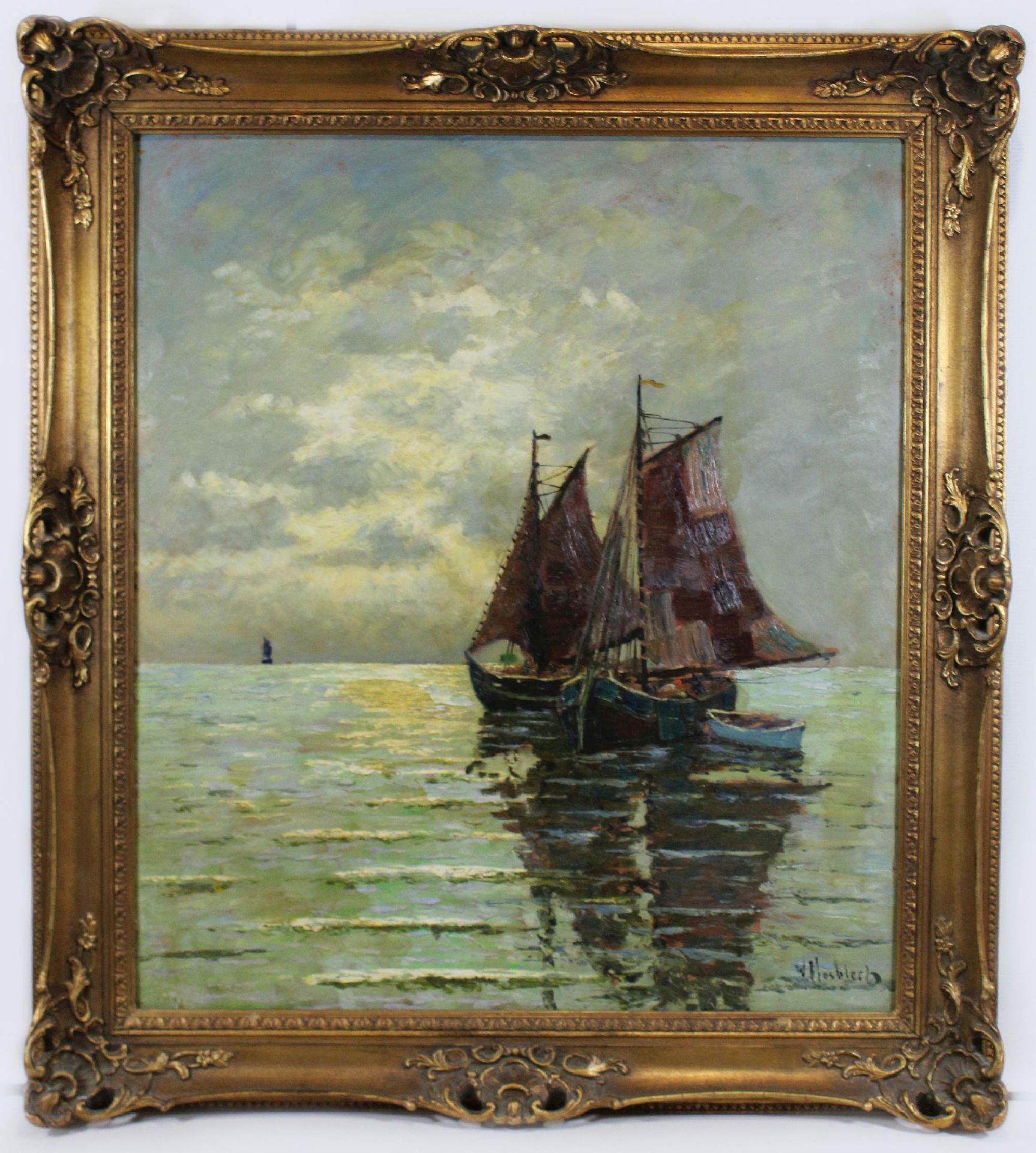 Carl Wilhelm Mosblech (1868-1934), Fischerboote im Sonnenuntergang