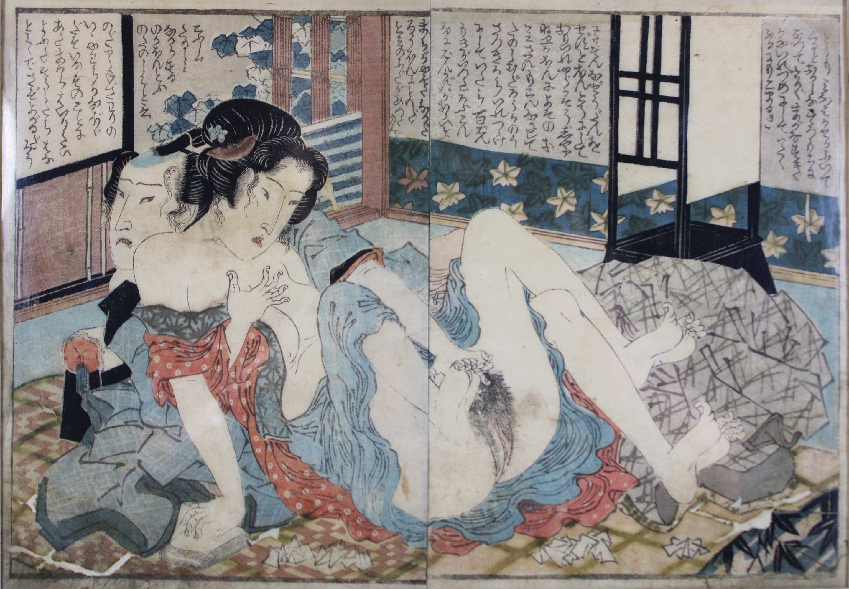 Keisai Eisen (1790-1848), Doppel-Buchblatt aus einem Shunga-Album