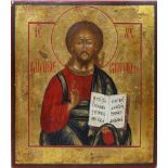 Russische Ikone, Christus Pantokrator, Malerei mit Vergoldung auf Holz