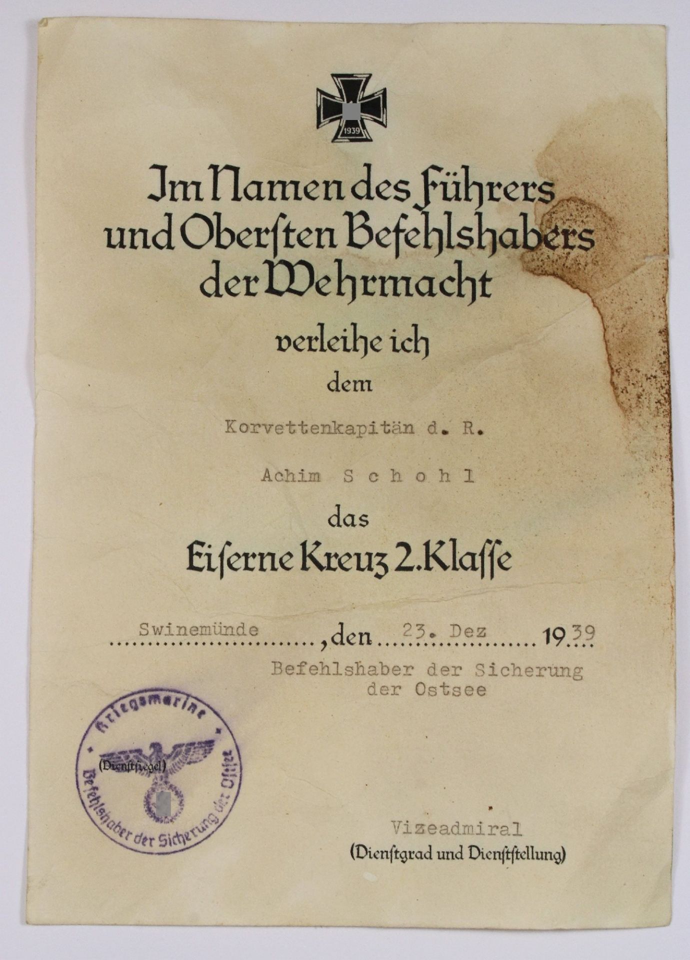 Eisernes Kreuz 2. Klasse und Verleihungsurkunde.  - Bild 2 aus 3