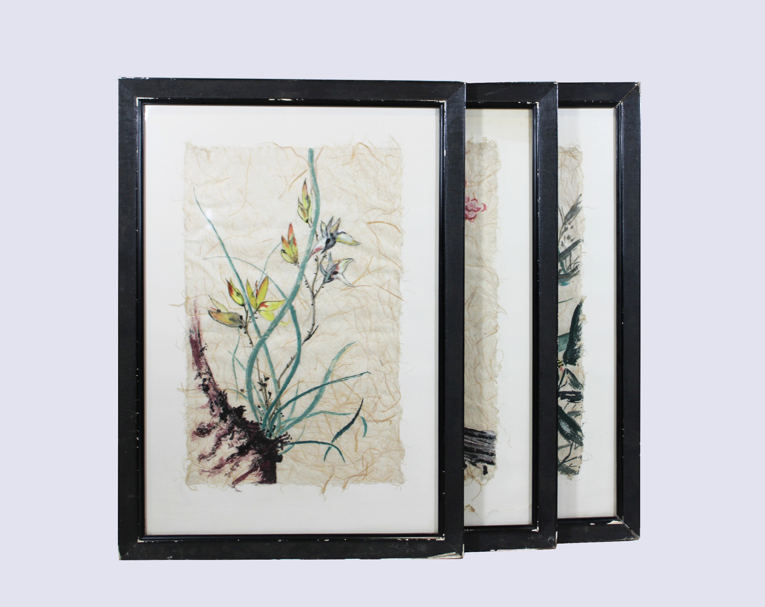 Drei Blumenbilder, Aquarell auf Japanpapier