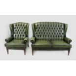 2 Sessel Grünes Leder, 2 Couch Grünes Leder