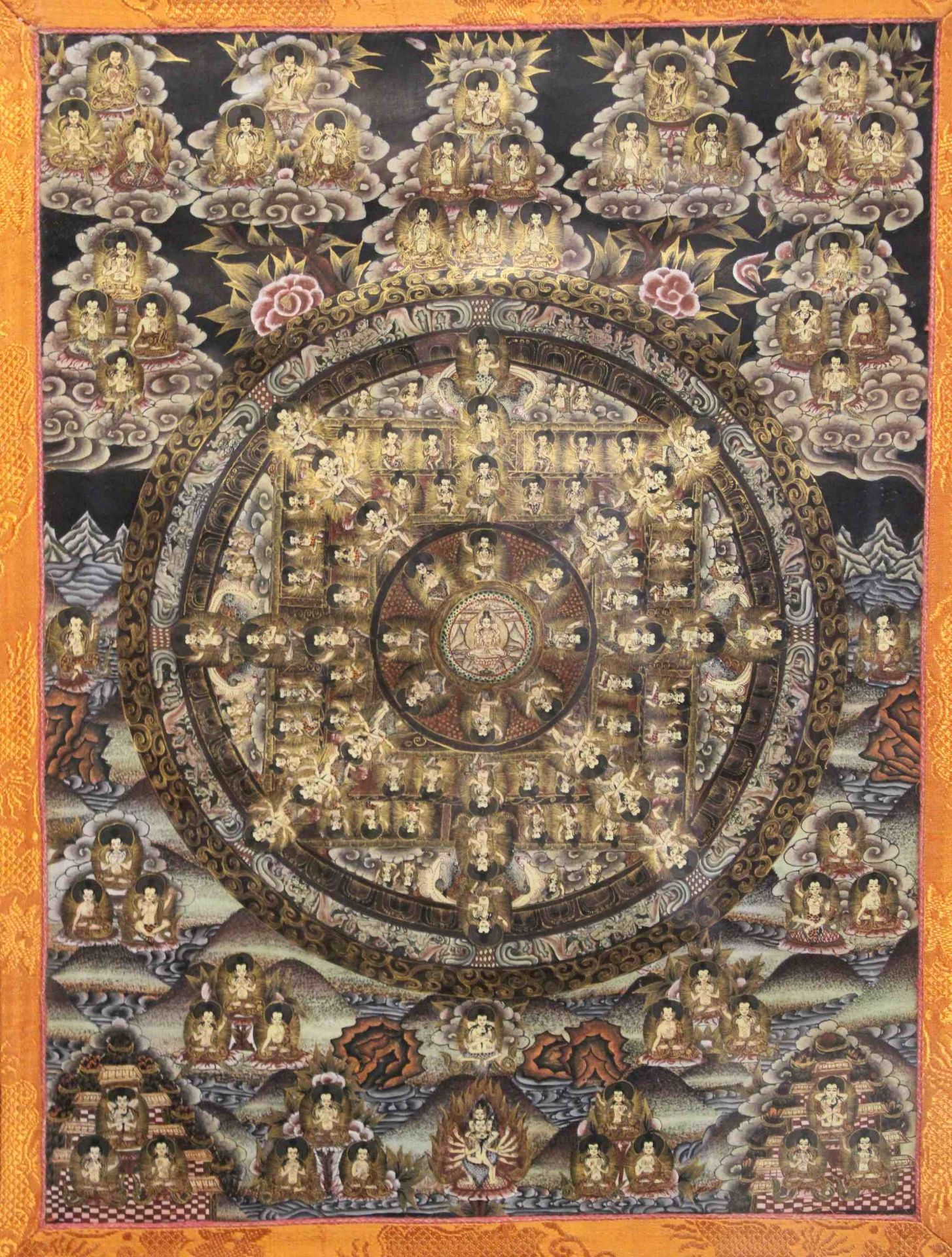 Mandala-Thangka, Tibet/Nepal, in Brokateinfassung - Image 3 of 3