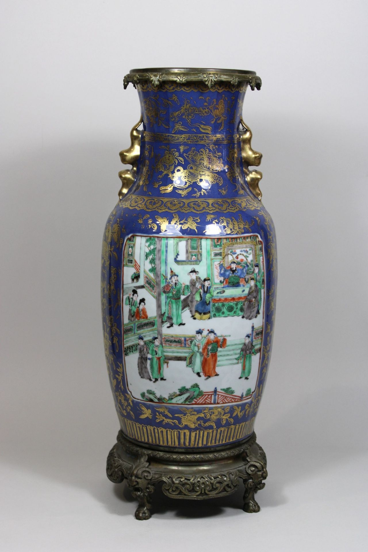 Vase, China, Porzellan, polychrom bemalt, höfische Szene, Golddekor - Bild 4 aus 4