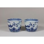 Paar Sake Becher, Japan, Porzellan, Unterglasur blau, Lotusblumendekor