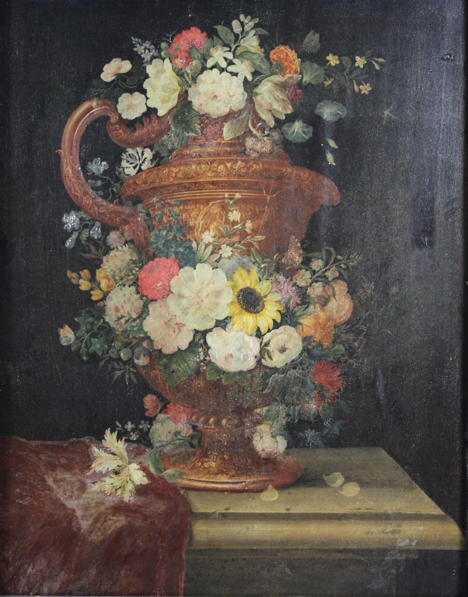 Antoine Monnoyer, zugeschrieben, zwei Blumenstillleben in Amphorenvase, Öl auf Leinwand auf Holz auf - Image 3 of 3