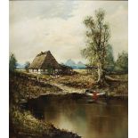 Gerhard Lukas-Larsen (deutsch, 1911 - 1965), Haus am See, Öl auf Leinwand