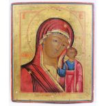 Gottesmutter von Kasan, Ikone, Russland, 19. Jh., Holztafel, Tempera auf Goldgrund