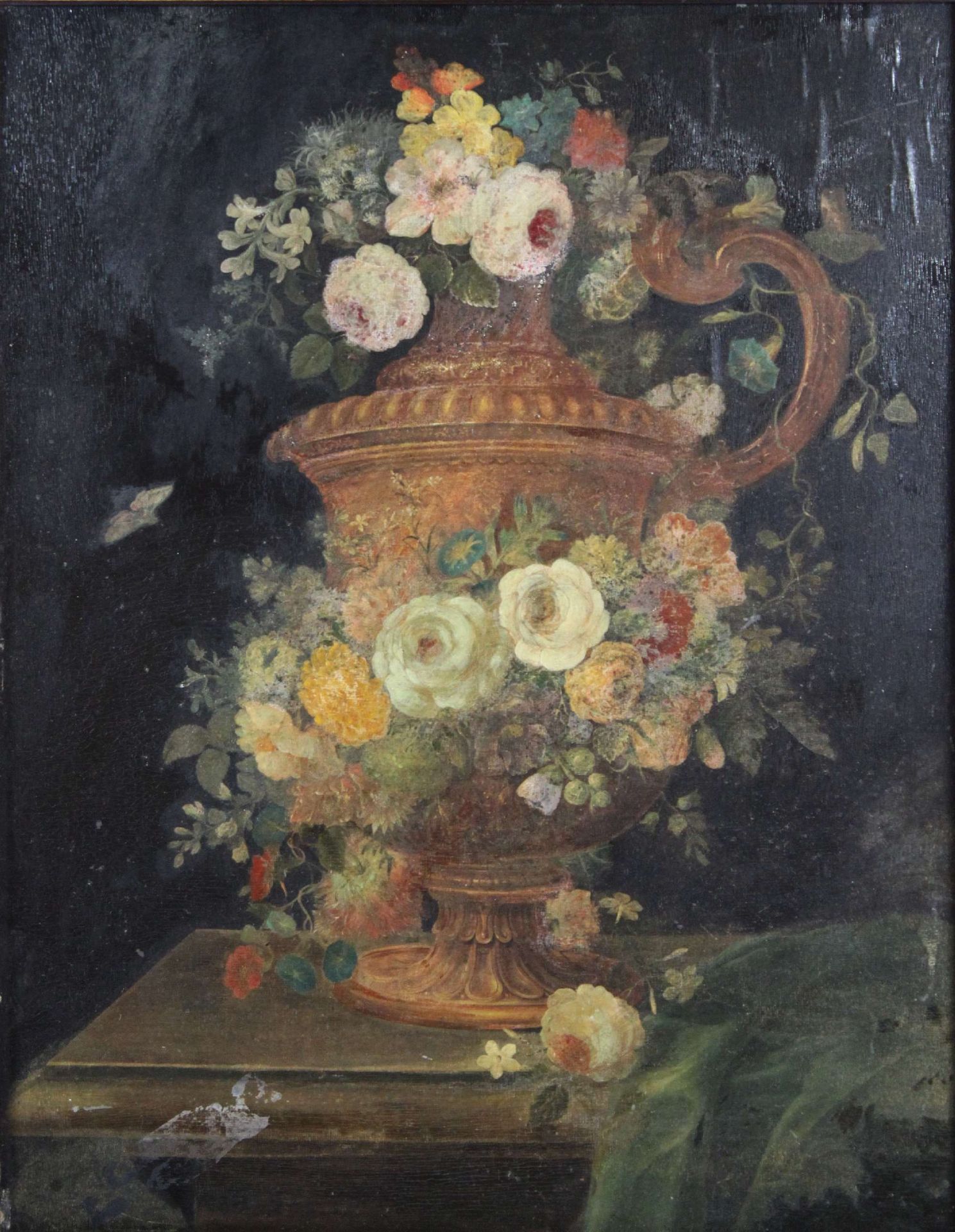 Antoine Monnoyer, zugeschrieben, zwei Blumenstillleben in Amphorenvase, Öl auf Leinwand auf Holz auf - Image 2 of 3