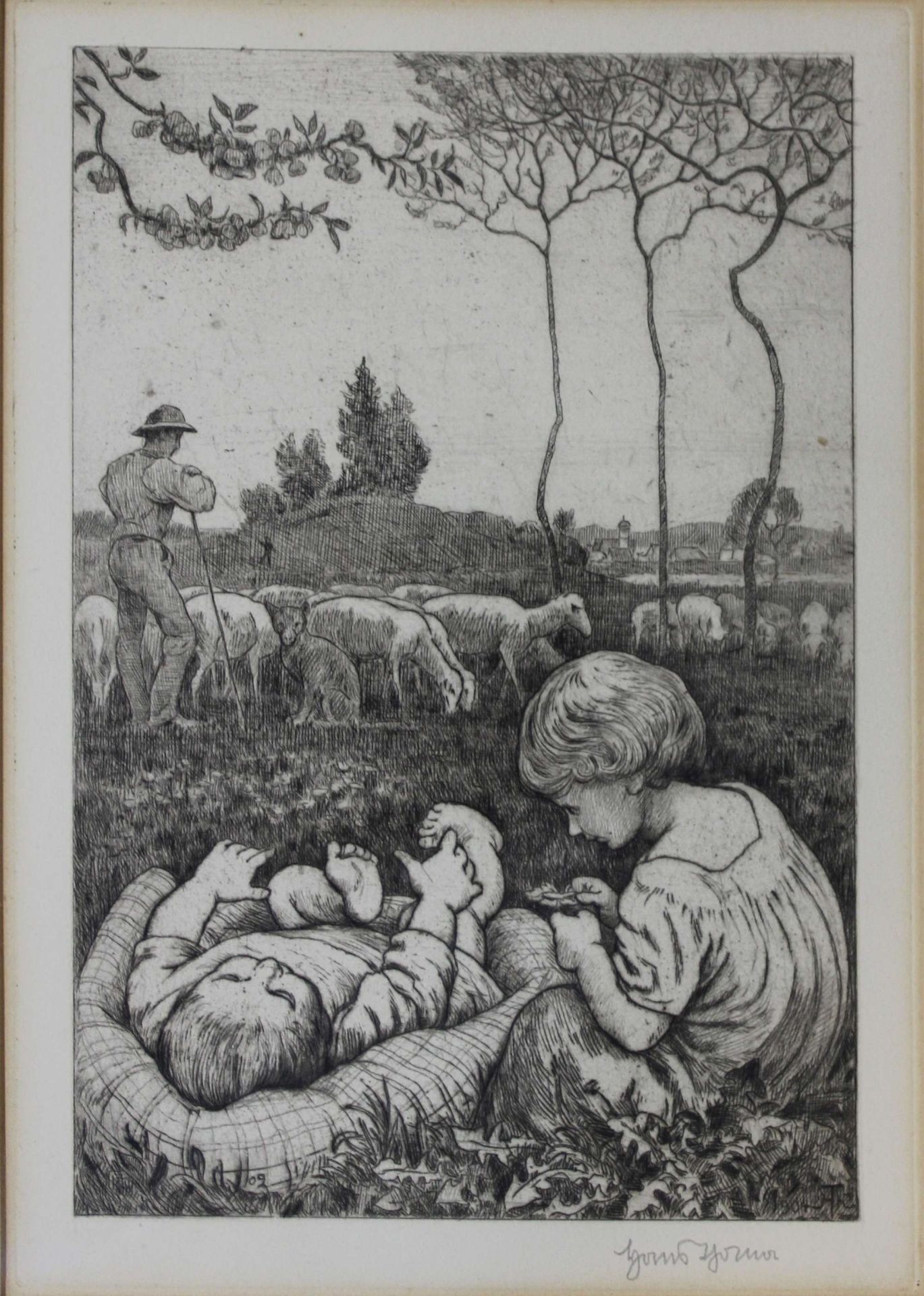 Hans Thoma (deutsch, 1839 - 1924), Paar Radierungen, 1x Schäfer in Landschaft - Image 3 of 4