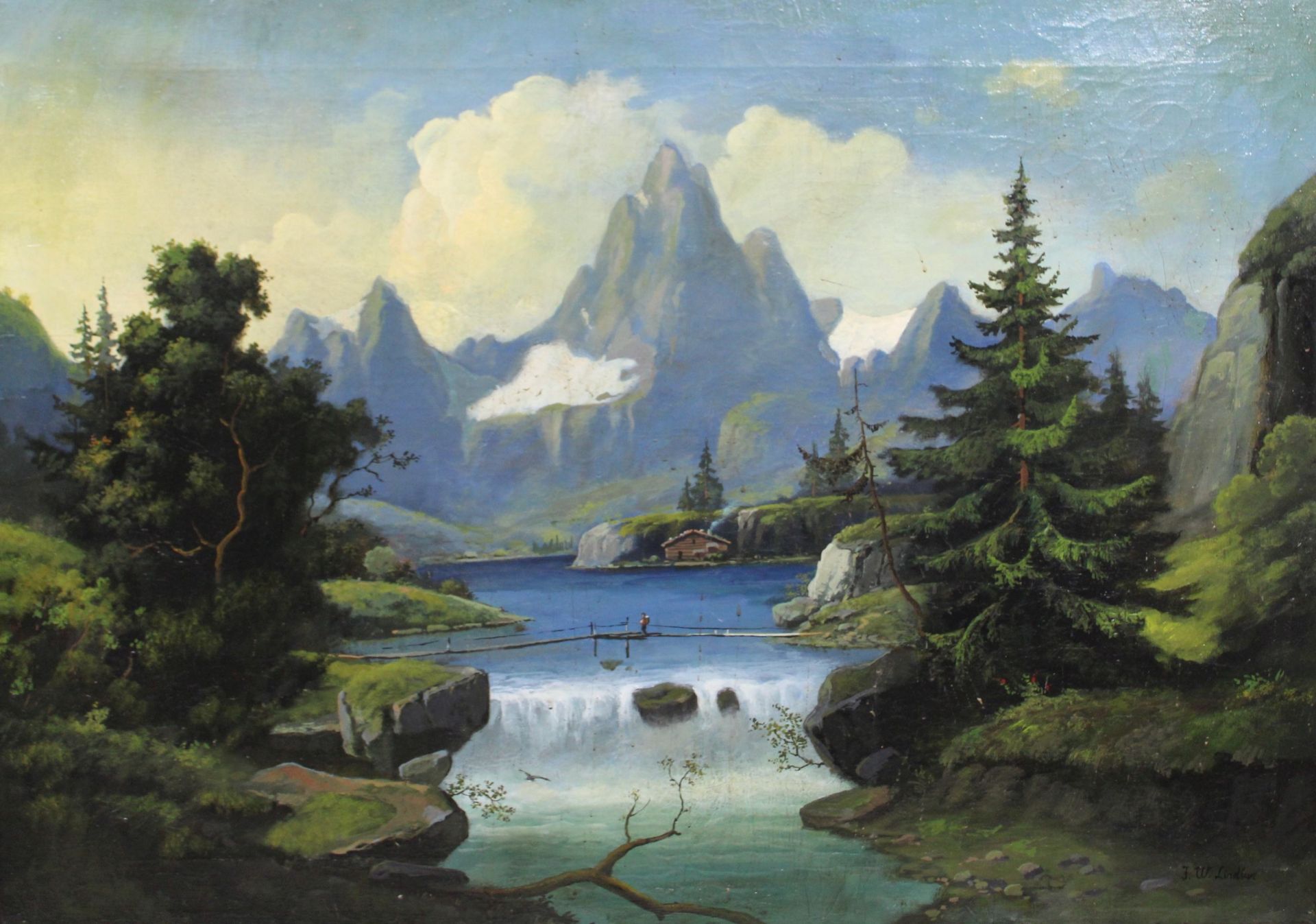 Johann Wilhelm Lindlar (deutsch, 1816 - 1896), Berglandschaft, Öl auf Leinwand