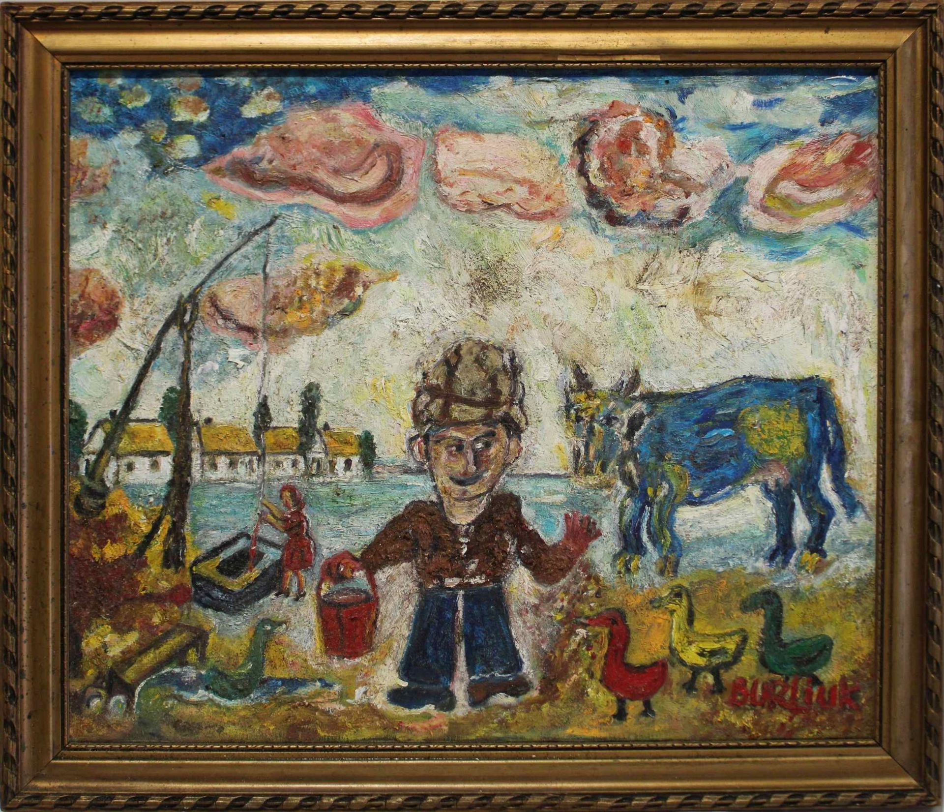 David Burliuk (ukrainisch, 1882 - 1967), Dorfszene, Öl auf Leinwand - Image 3 of 3