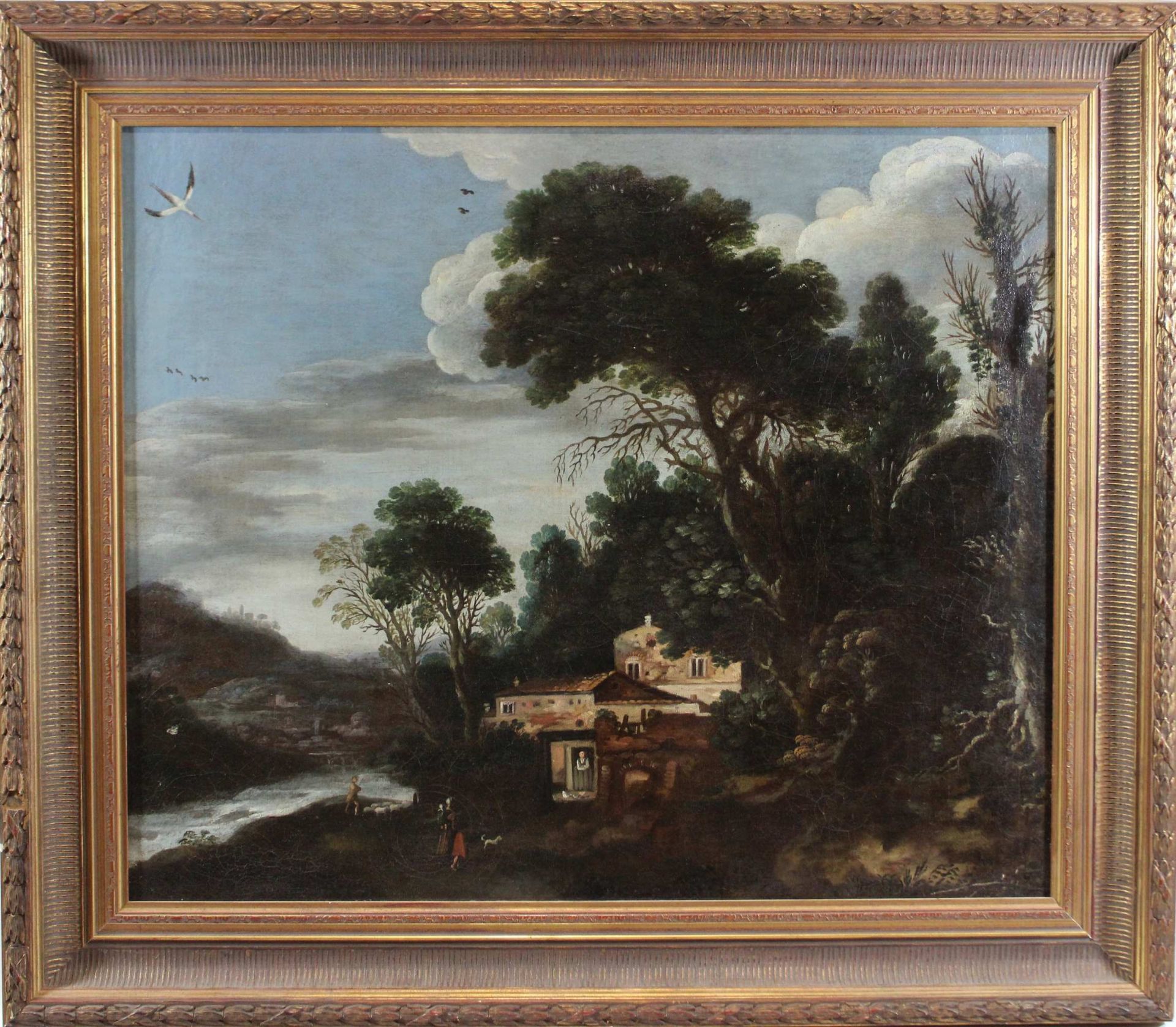 Unbekannter Künstler, 18. Jh., Szene am Fluss, Öl auf Leinwand, unsigniert. - Image 2 of 2