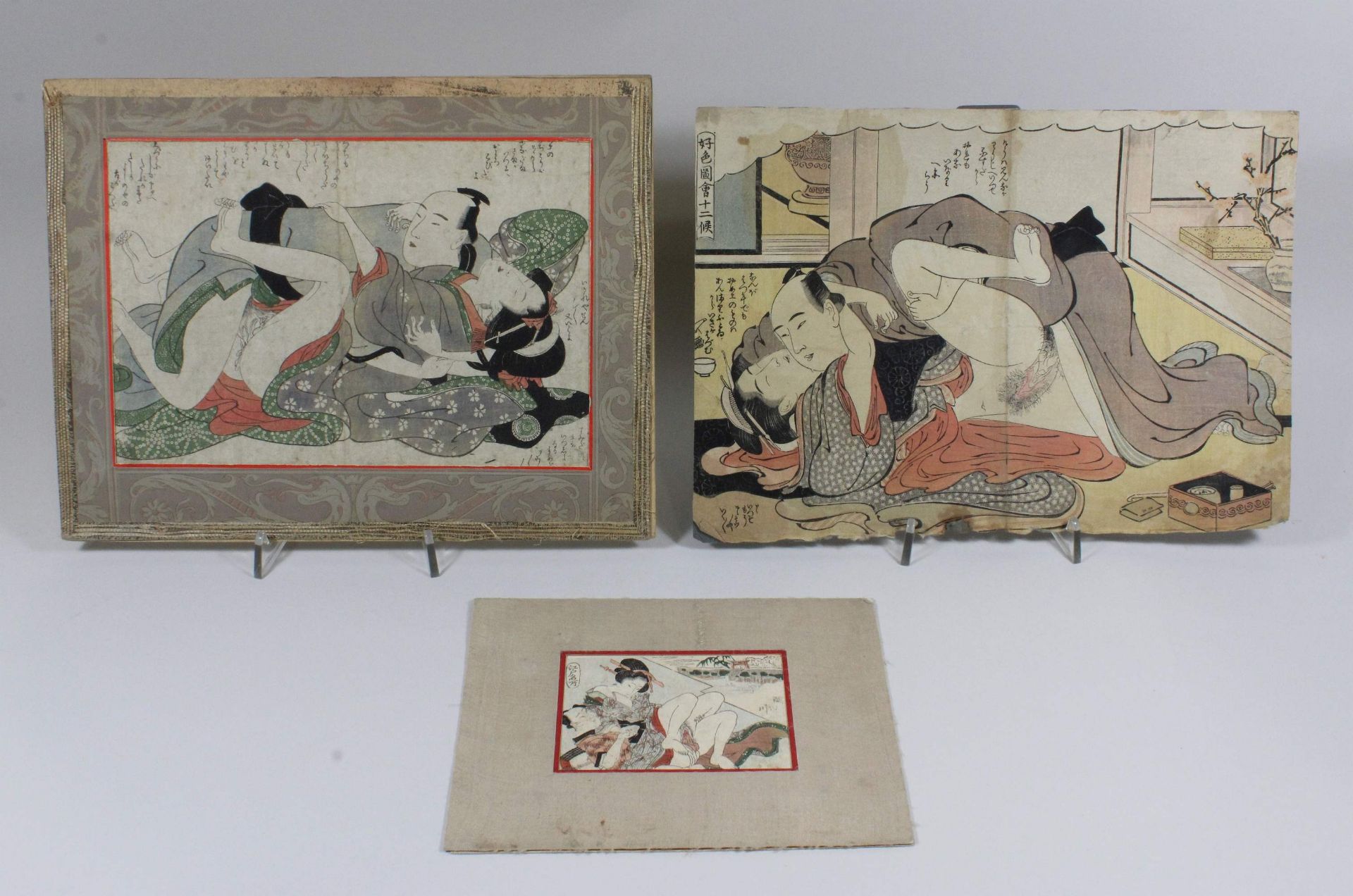 Konvolut 3x japanische Shunga, Farbholzschnitte, Ukiyo-e