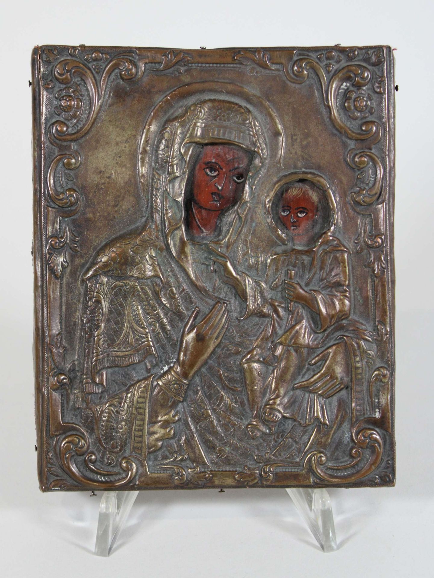 Ikone, Gottesmutter Hodegetria, Rumänien, Oklad, Tempera auf Kreidegrund auf Holz