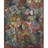 Yoshi Takahashi (japanisch, 1943 - 1998), Landschaft vor rot, Farbradierung