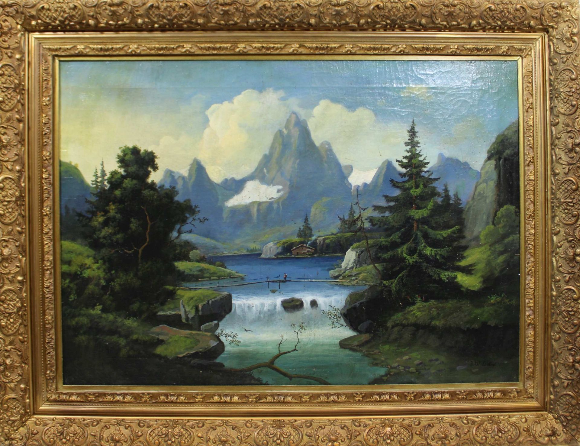 Johann Wilhelm Lindlar (deutsch, 1816 - 1896), Berglandschaft, Öl auf Leinwand - Bild 4 aus 4