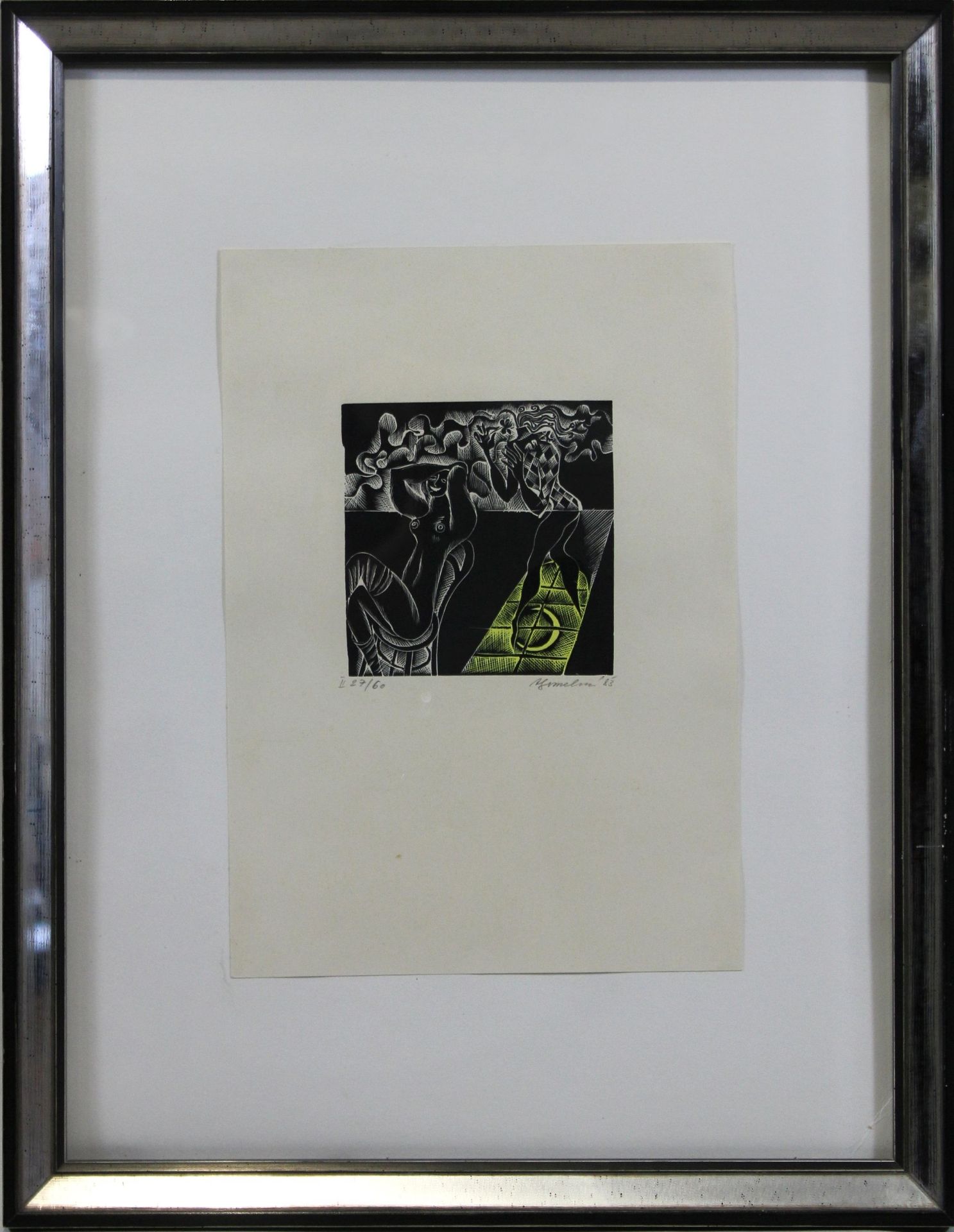 Unbekannter Künstler, Abstrakter Akt, 1983, Linoldruck, Auflage: II. 27/60 - Bild 3 aus 3