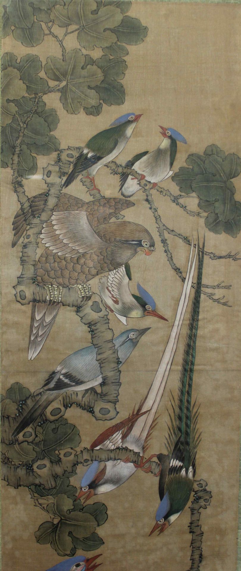 Japanische Stoffmalerei, wohl signiert, Blumendekor und Vogeldarstellung - Image 4 of 4