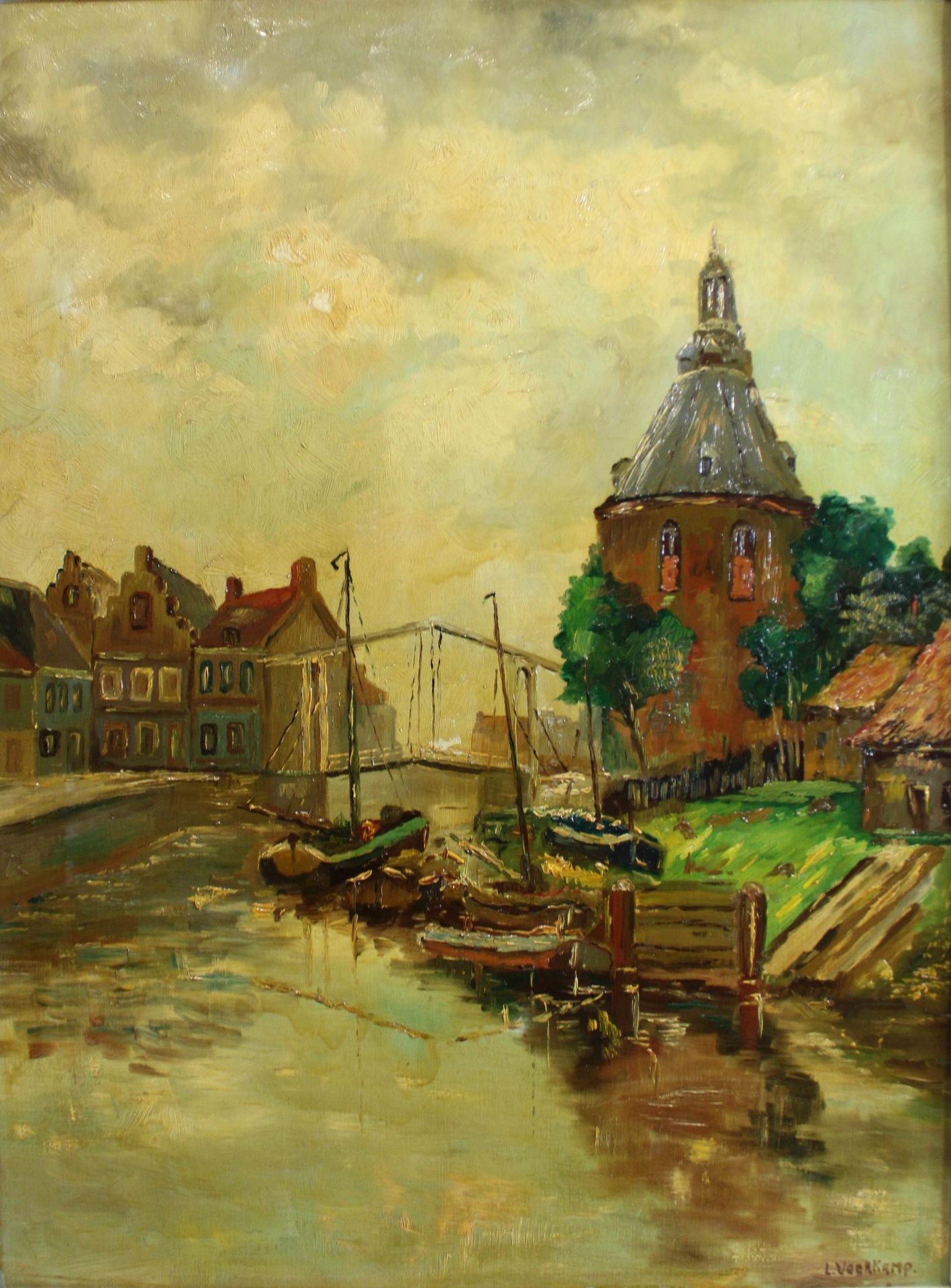 Peter Veerkamp (flämisch, 1872-1947), Kanalansicht, Öl auf Leinwand, unten rechts bezeichnet