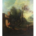Niederländische Genrelandschaft, Öl auf Leinwand, doubliert, frühes 18. Jh. Maße: 90 x 77 cm, gerahm