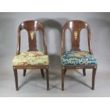 Paar Stühle, Frankreich Restauriert, 1. Hälfte 19. Jh., Mahagoni, abgerundete Rückenlehnen
