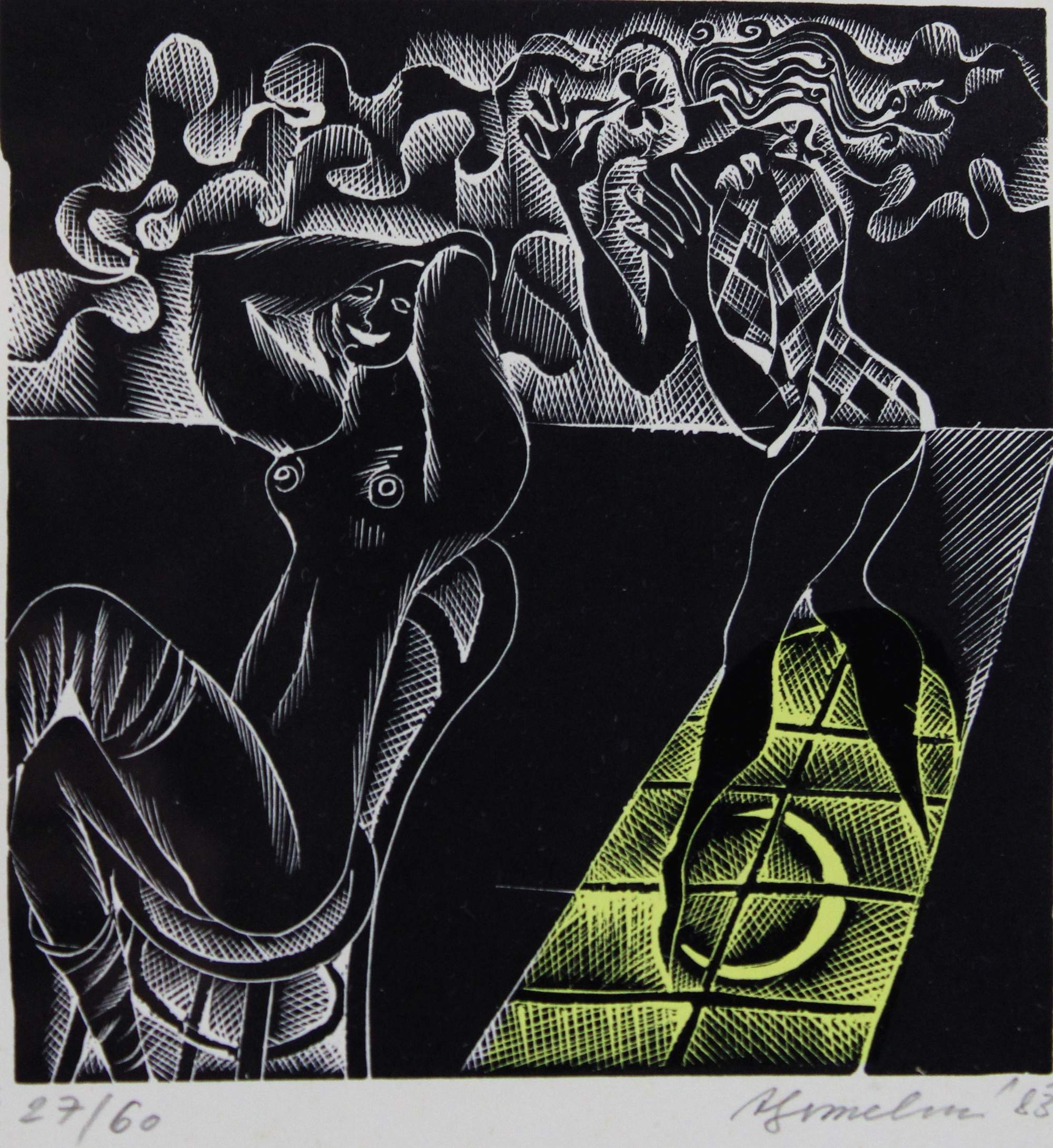 Unbekannter Künstler, Abstrakter Akt, 1983, Linoldruck, Auflage: II. 27/60